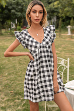 Load image into Gallery viewer, Plaid Butterfly Sleeve V-Neck Dress