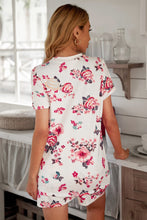 Load image into Gallery viewer, Floral T-Shirt and Drawstring Waist Shorts Lounge Set