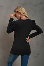 Load image into Gallery viewer, Waffle-Knit Puff Sleeve Round Neck Top
