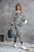 Load image into Gallery viewer, Leopard V-Neck Dropped Shoulder Loungewear Set