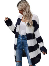 Load image into Gallery viewer, Striped Open Front Rib-Knit Longline Cardigan