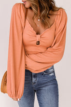 Load image into Gallery viewer, Knotted Balloon Sleeve Textured Crop Top