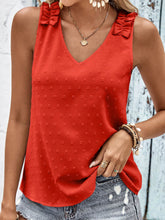Load image into Gallery viewer, Swiss Dot Shoulder Detail V-Neck Tank