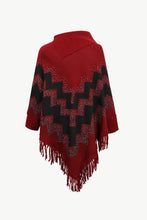 Load image into Gallery viewer, Chevron Mock Neck Fringe Hem Poncho
