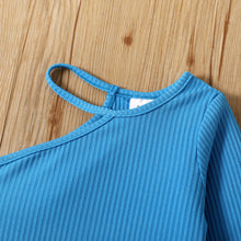 Load image into Gallery viewer, Girls Ribbed Top and Belted Ruffle Hem Shorts Set