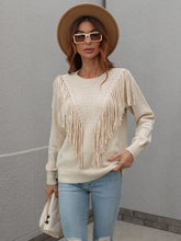 Load image into Gallery viewer, Fringe Detail Ribbed Trim Sweater