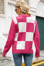 Load image into Gallery viewer, Checkered Round Neck Ribbed Trim Sweater