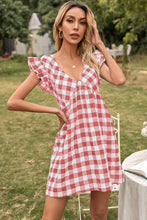 Load image into Gallery viewer, Plaid Butterfly Sleeve V-Neck Dress