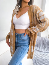 Load image into Gallery viewer, Plaid Open Front Ribbed Trim Longline Cardigan