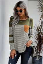 Load image into Gallery viewer, Striped Contrast Round Neck Long Sleeve Top