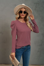 Load image into Gallery viewer, Waffle-Knit Puff Sleeve Round Neck Top