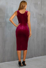 Load image into Gallery viewer, Square Neck Sleeveless Split Velvet Dress