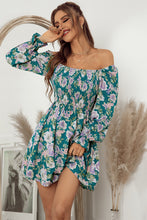 Load image into Gallery viewer, Floral Flounce Sleeve Smocked Square Neck Dress