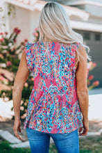 Load image into Gallery viewer, Printed Flutter Sleeve V-Neck Top cf