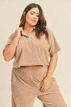 Load image into Gallery viewer, Kimberly C Full Size Cropped Polo Shirt and Wide Leg Pants Set in Taupe