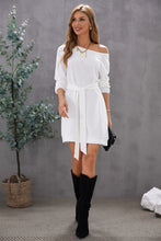 Load image into Gallery viewer, Boat Neck Belted Long Sleeve Dress