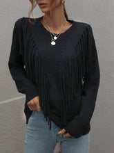 Load image into Gallery viewer, Fringe Detail Ribbed Trim Sweater