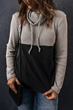 Load image into Gallery viewer, Two-Tone Waffle-Knit Drawstring Cowl Neck Sweatshirt