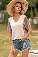 Load image into Gallery viewer, Color Block V Neck Tee