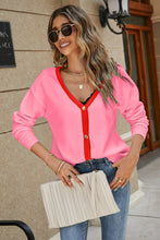 Load image into Gallery viewer, Contrast Dropped Shoulder V-Neck Cardigan