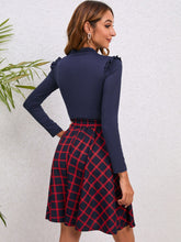 Load image into Gallery viewer, Plaid Tie Waist Ruffle Shoulder Dress