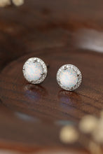 Load image into Gallery viewer, 925 Sterling Silver Platinum-Plated Opal Round Stud Earrings