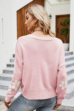 Load image into Gallery viewer, Floral Ribbed Trim Drop Shoulder Cardigan