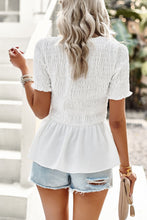 Load image into Gallery viewer, Smocked Round Neck Peplum Blouse