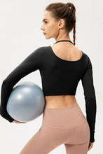 Load image into Gallery viewer, Twist Front Square Neck Long Sleeve Cropped Sports Top