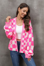 Load image into Gallery viewer, Checkered Open Front Drop Shoulder Cardigan