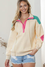 Load image into Gallery viewer, Color Block Half Snap Drawstring Sweatshirt