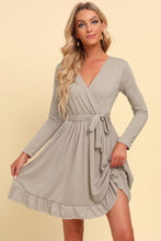 Load image into Gallery viewer, Long Sleeve Tie Waist Ruffle Hem Dress