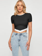 Load image into Gallery viewer, Contrast Trim Pointed Hem Ribbed Crop Top