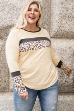 Load image into Gallery viewer, Plus Size Leopard Contrast Long Sleeve Top