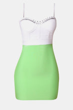 Load image into Gallery viewer, Two-Tone Rhinestone Detail Spaghetti Strap Bandage Dress