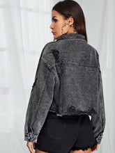 Load image into Gallery viewer, Dropped Shoulder Collared Neck Denim Jacket