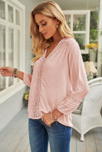 Load image into Gallery viewer, Swiss Dot Three-Quarter Sleeve Spliced Lace Blouse