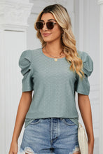 Load image into Gallery viewer, Eyelet Puff Sleeve Round Neck Blouse