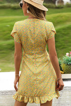 Load image into Gallery viewer, Floral Short Sleeve Surplice Neck Ruffled Dress