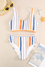 Load image into Gallery viewer, Multicolor Striped Scoop Neck Tankini Set
