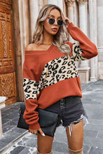 Load image into Gallery viewer, Leopard Print Color Block V-Neck Sweater