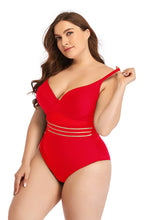 Load image into Gallery viewer, Plus Size Spliced Mesh Tie-Back One-Piece Swimsuit