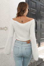 Load image into Gallery viewer, Cropped V-Neck Flare Sleeve Knit Top