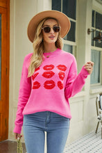 Load image into Gallery viewer, Woven Right Lip Graphic Slit Dropped Shoulder Sweater