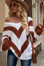 Load image into Gallery viewer, Chevron Cable-Knit V-Neck Tunic Sweater