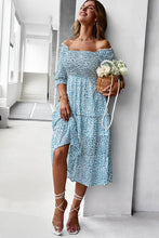 Load image into Gallery viewer, Ditsy Floral Off-Shoulder Smocked Midi Dress