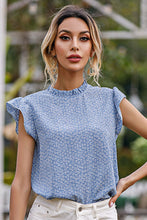 Load image into Gallery viewer, Heart Print Frill Neck Flutter Sleeve Blouse