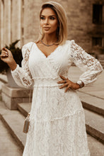 Load image into Gallery viewer, Puff Sleeve Tie-Back Lace Surplice Dress
