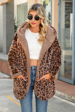 Load image into Gallery viewer, Leopard Open Front Hooded Teddy Jacket with Pockets