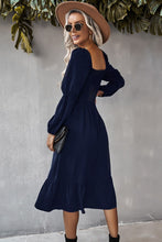 Load image into Gallery viewer, Square Neck Ruffle Hem Long Bubble Sleeve Midi Dress